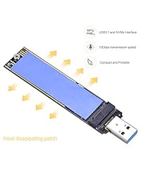 M.2 NVME USB 3.1 Adapter, M-Key M.2 NGFF NVME to USB Card Reader USB 3.1 Gen 2 Bridge Chip with 10 Gbps High Performance, Compatible with Samsung 950 960 970 Evo Pro or Other M.2 SSDs with PCI-E Type