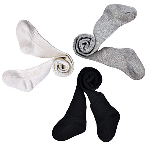 Baby Girls Tights Toddler Boys Tights Leggings Pantyhose Stockings for Infant (Black,white,grey Pack of 3)