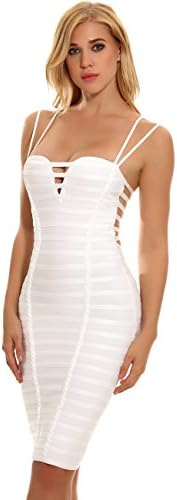Maketina Womens Sexy Strappy Mini Bodycon Bandage Dress Clubwear White L