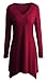 DUBACH Women 's Basic V-Neck Long Sleeve Irregular Hem Wine Red Loose Dress