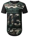 URBANCREWS Mens Hipster Hip Hop Camouflage Graphic Print Longline T-Shirt