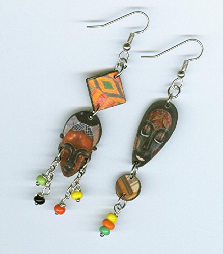African Mask earrings Kente Cloth ethnic tribal jewelry