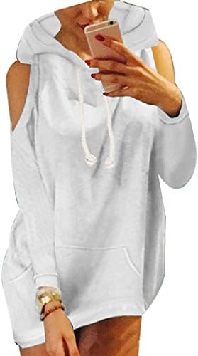 Runyue Women's Long Pullover Hoodie Tops Long Sleeve Wrap Off Shoulder Style Hooded Sweatshirt Sweaters
