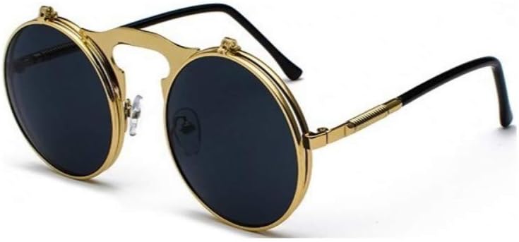 WDDYYBF Sunglasses Retro Steampunk Circle Vintage Round Flip Up Sunglasses Women Men Punk Style Sunglass Metal Frame Black Sun Glasses Male Uv400