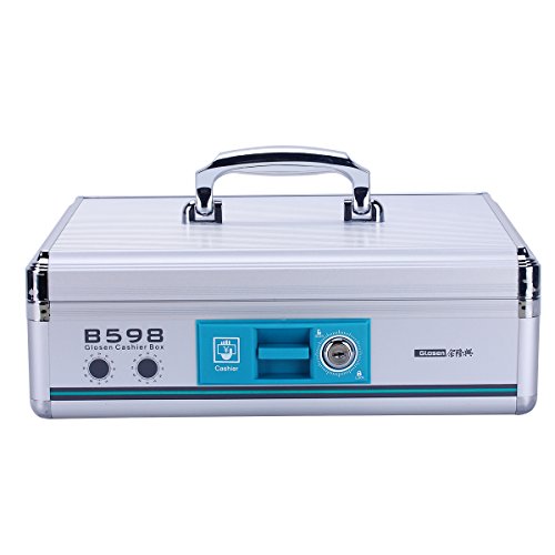 AZDENT Large Locking Cash Box with Money Tray Slots Safe Money Box with Keys13.2×10.8×4.3 inch