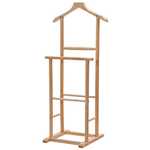 Wood Valet Stand Coat Rack Executive Clothes Suit Hanger