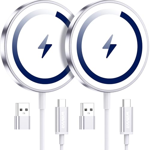 WRVVR for Apple Mag-Safe Charger 2 Pack, Magnetic Wireless Charger for iPhone 17/17 Pro/17 Pro Max/Air/16 15 14 13 12 Pro Max Plus mini,Charging Pad for Airpods Pro 3 2,Strong Magnet,Blue