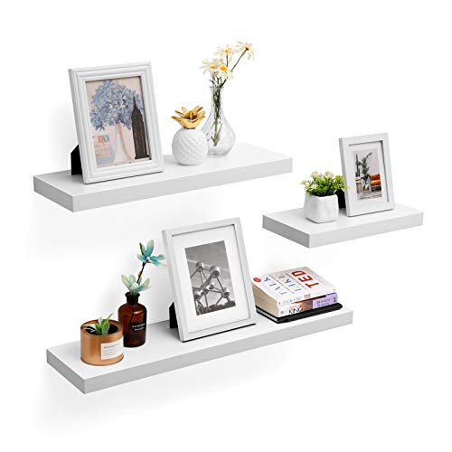 VASAGLE Floating Shelf, Wall Shelf for Photos, Decorations, in Living Room, Kitchen, Hallway, Bedroom, Bathroom, White LWS28WT