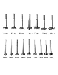 TLHOME Juego de brocas Forstner, 16 piezas de acero de tungsteno de alta velocidad, cortador de agujeros de trabajo de madera, revestimiento de titanio, conjunto de perforaciones de madera con vástago redondo de 0.591 in a 1.378 in