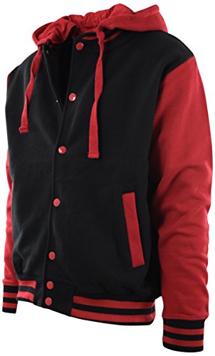 ChoiceApparel Mens Baseball Varsity Jacket with Detachable Hoodie (2XL, BJ01-Black/Red)