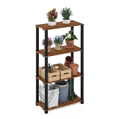 Furinno TURN-N-TUBE Plant Stand Indoor Outdoor, 4-Tier Large Rectangle Plant Shelf, Display Shelf with Square Poles, for Patio, Garden, Living Room, Balcony, Natural