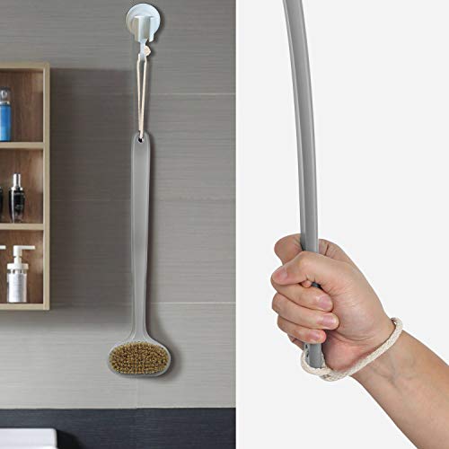 Body Brush for Dry or Wet Brushing,Stiff Bristles for Dry Skin Body Exfoliator,Shower and Bath Scrubber for Wash Brushing, Exfoliating,Leg Exfoliant Massage Plastic Long Handle (Grey)