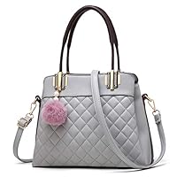 Fashion Handbag Purse Shoulder Bags Grid Grain Designer Top Handle Satchel For Women Ladies (Grey)