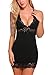 ADOME Womens Full Slip Modal Sleepwear Strap Nightgown V Neck Chemise Lace Lingerie,Style 1 black,Large