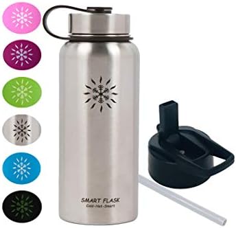 New 32oz Stainless Steel, Wide Mouth, Vacuum Insulated, Double Walled Water Bottle, Includes Leakproof Travel Lid and Easy Carry Straw Cap