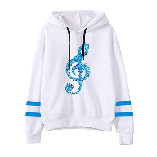 TUSANG Womens Hoodies Sweatshirts Musical Notes Long Sleeve Hoodie Sweatshirt Hooded Pullover Slim Tops Blouse(Blue,US-6/CN-M)