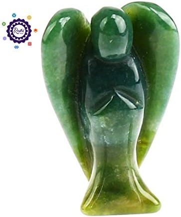 REIKIHAAT Indian Agate Stone Angel 2" Inch Mini Figurine Natural Stone Carved Pocket Cyrtsal Guardian Angel Reiki Crystal Healing