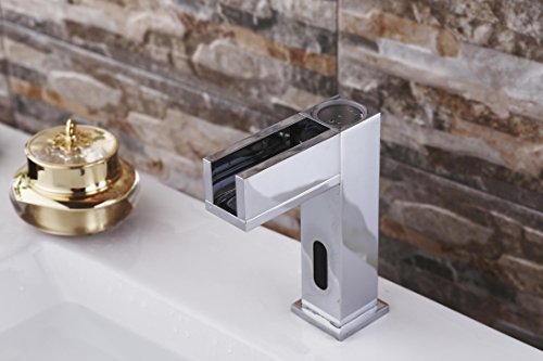 Gangang Led Touch-Free Automatic Bathroom Vessel Sink Sensor Faucet Hot & Cold Mixer Faucet With Color Changing LED,Contemporary Waterfall Automatic Sensor Faucet Hot Cold Water,Lavatory Plumbing Taps - Thumbnail 4