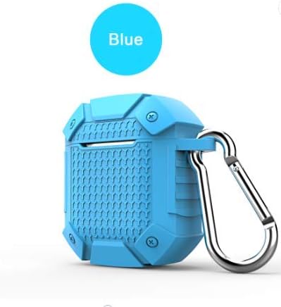 EarCom AirPod Case Protective Silicone Cover for AirPod Front LED Visible Ear Hooks Straps Clips (Blue)