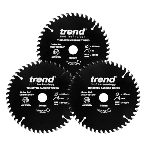 Trend Wood PTFE Circular Saw Blades, Triple Pack, 160mm Diameter, 20mm Bore, 48 Teeth, TCT, 2.2mm Kerf, 3 Pack, CSB/160/3PK/P