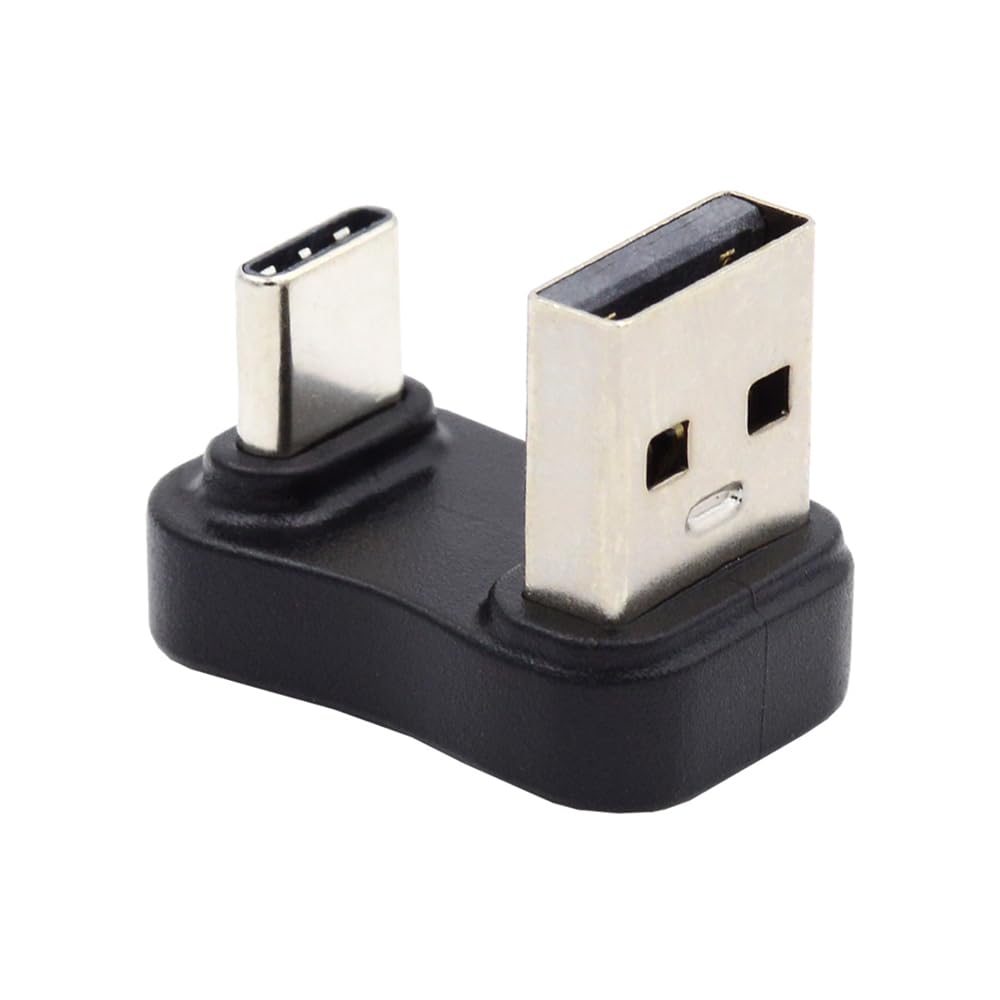 cablecc 10Gbps Type A USB3.0 Male to USB 3.1 Type C Male Data Opposite U Shape Back Down Angled 90 Degree Charging Adapter for Laptop Phones