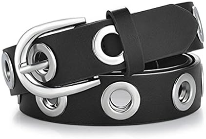 Felds Belts for Women Grommet Duo euramerican style designer pu Leather strap for ladies jeans accessories black silver 130cm
