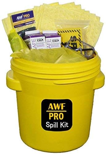20 Gallon Battery Acid Spill Kit, 58 PC: DOT Overpack Drum, Acid Neutralizer, 40 Pads 15x19, 3 Socks 3x4, 3 Pillows 18x18, Chemical Gloves, Hazmat Bags, Goggles, Guide Book, Spill Kit Sign