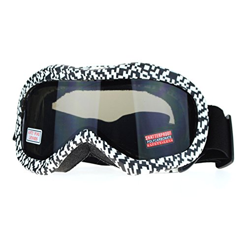 Ski Snowboard Goggles Anti Fog Shatter Proof Black Lens Digital Pixel Print
