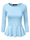 NINEXIS Womens Round Neck 3/4 Sleeve Peplum Top