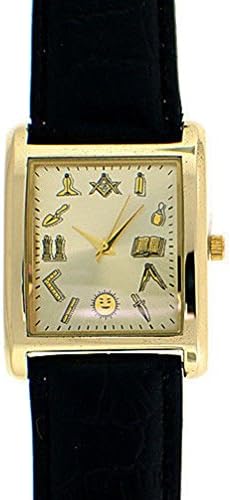 Letter Fashion Mens Crystal Ice Nation Golden Freemason Masonic Mason Watch With Leather Band