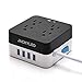 Square Surge Protector Power Strip, JACKYLED 9.8ft Long Extension Cord Plugs with 4 Outlets 4 USB Ports, 4.8A Smart Charging Station, 900J Portable Desktop Charger for Smartphone, Tablet, Home, Office