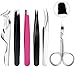 Bememo 6 Pieces Tweezers Kit for Eyelashes Extension Set, Eyelash Lash Tweezers and Eyebrow Scissors, Fake Extensions Tweezer Set Applicator