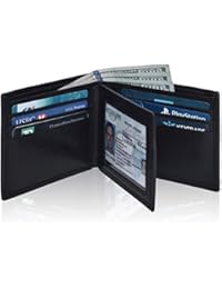 RFID Bifold Leather Wallets for Men - Handmade Blocking Genuine Leather Slim Front Pocket Mens Wallet with ID Window (Small, Black VT)
