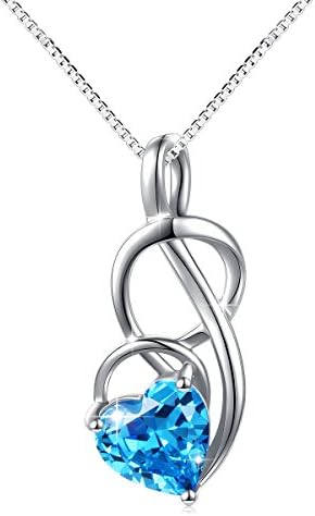 925 Sterling Silver Blue CZ Heart of Ocean Pendant Necklace for Women Girls