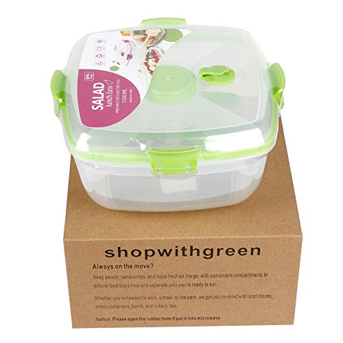 1200ML Salad Container To Go for Lunch, BPA-Free,Passed, 4-Compartment for Salad Toppings and Snacks,Salad Bowl with Dressing Container, and Built-In Reusable Fork,Leak-Proof, Microwave Safe - Thumbnail 4