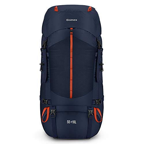 Gonex 55L / 65L Hiking Internal Frame Backpack Outdoor Backpacking Camping Trekking Climbing Backpack with Rain Cover for Men Women Navy - Thumbnail 5
