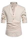 NITAGUT Men Henley Neck Long Sleeve Daily Look Linen Shirts