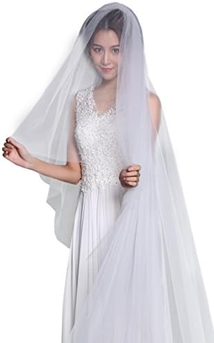 HailieStudio Women's 2 Tiers Handmade Cut Edge Floral Lace Cathedral Wedding Bridal Veil (Off White)