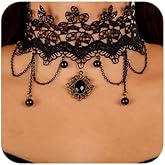 Missgrace Punk Vintage Black Lace Shiny Choker Necklace for Women Chunky Short Necklace Black Chain Necklace for Women
