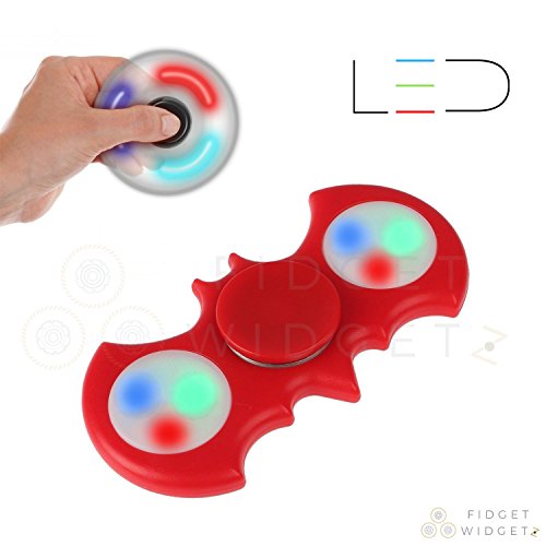 Fidget Spinner Bat Shape 3 Setting LED Toys By Fidget Widgetz Premium EDC Finger Spinner Stainless Steel Bearings Beginner Click-On LED Red Bat Hand Spinner For Kids adults Anti-Anxiety 360˚