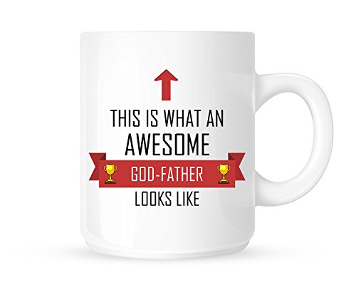 DottsMusic This Is What An Awesome God-Father Looks Like - Red Ribbon Design - 11 Oz Ceramic Coffee Mug - Great Gift Idea