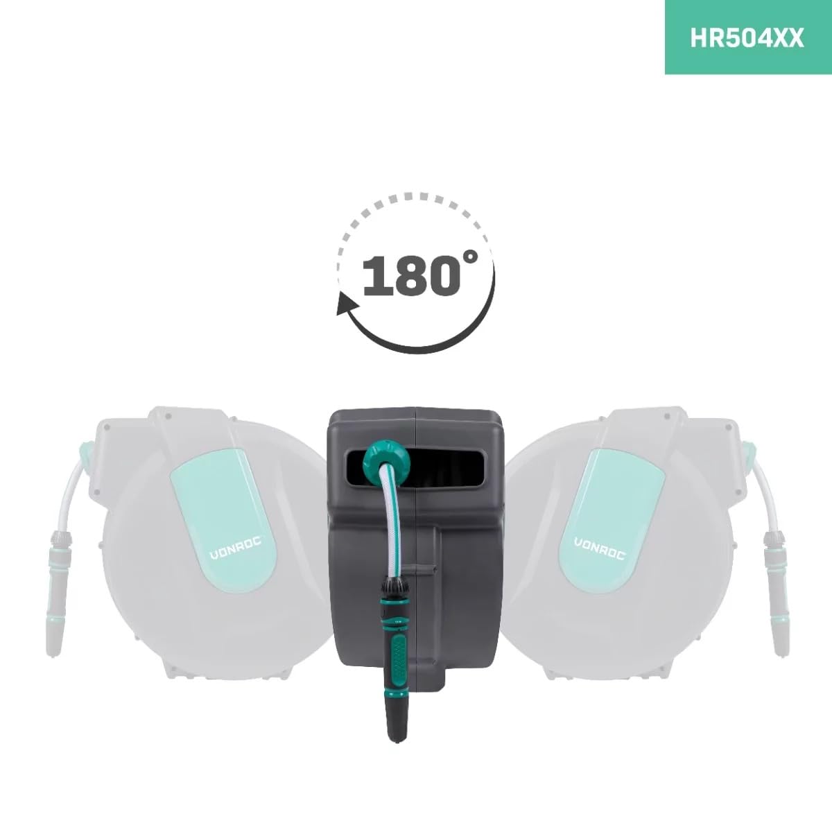 VONROC Schlauchtrommel Gartenschlauch als Schlauchaufroller 35 Meter - Wasserschlauch 180° drehbar als Schlauchbox inkl. Schlauchhalter Wand & Einzugautomatik - Grün 6