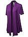 Solid Jersey Knit Draped Open Front Short Sleeves Cardigan Purple 2XL