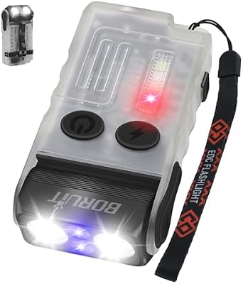 V20 Mini Lampe de Poche, Lampe Torche Rotatif à 180° avec UV 365nm, Alarme Buzzer 110dB, 1000 Lumen avec 13 Modes, IP67 étanche, pour le Camping la Randonnée(blanc)