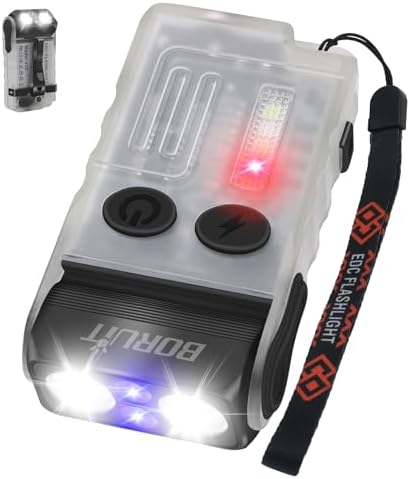 V20 Mini Taschenlampen, 180° Drehbar Taschenlampe mit 365nm UV Licht, 110dB Buzzer Alarm, 1000 Lumen Super Hell mit 13 Modi, IP67 Wasserdicht, für Camping Wandern Notfa (weiß)