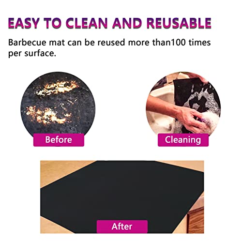 Yu luo Grill Mats 100% Non-Stick BBQ Mat for Grilling, Grill Mat for Outdoor Cooking Reusable and Easy to Clean for Gas, Charcoal, Electric BBQ Grill 15.7x13, Set of 5 Pieces (Black)