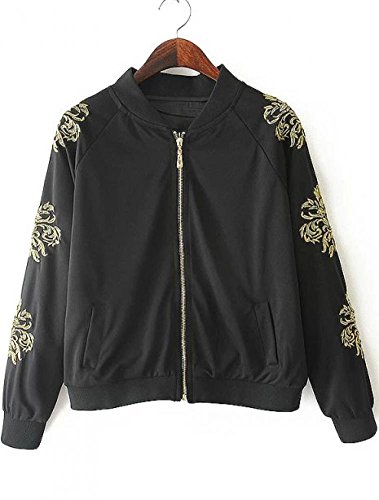 AZIZY Winter Casual Stand Collar Vintage Embroidered Black Crop Jacket Coat AZIZY Winter Casual Stand Collar Vintage Embroidered Black Crop Jacket Coat