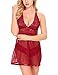 Ababoon Women Sexy Halter Open Back Lingerie Sheer Lace Chemise Backless Sleepwear (XXL, Red)