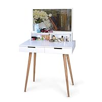 Organizedlife White Large Makeup Vanity Table Desk with Drawers and Mirror Jewelry Armoire