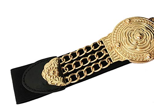 VITORIA'S GIFT Vintage Women Waist Belt,Gold Metal Mirror Face Belts Wide Self Tie Wrap Around Waist Thin Waistband